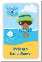 Beach Baby African American Boy - Custom Large Rectangle Baby Shower Sticker/Labels