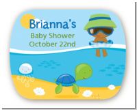 Beach Baby African American Boy - Personalized Baby Shower Rounded Corner Stickers
