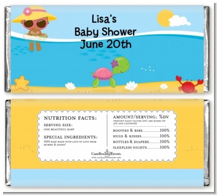 Beach Baby African American Girl - Personalized Baby Shower Candy Bar Wrappers