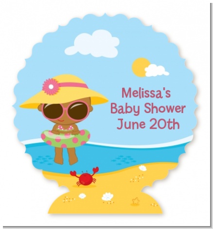 Beach Baby African American Girl - Personalized Baby Shower Centerpiece Stand