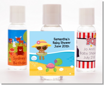 Beach Baby African American Girl - Personalized Baby Shower Hand Sanitizers Favors