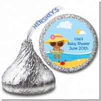 Beach Baby African American Girl - Hershey Kiss Baby Shower Sticker Labels