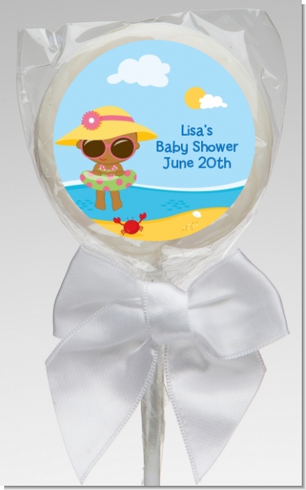 Beach Baby African American Girl - Personalized Baby Shower Lollipop Favors