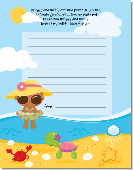 Beach Baby African American Girl - Baby Shower Notes of Advice