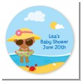 Beach Baby African American Girl - Round Personalized Baby Shower Sticker Labels thumbnail