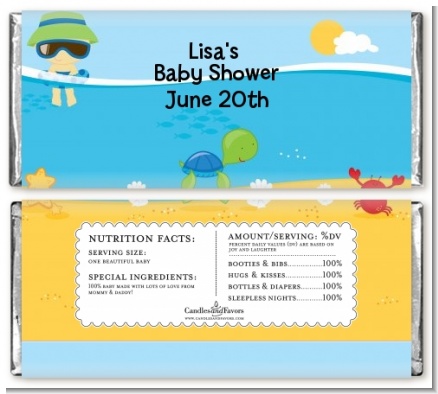 Beach Baby Boy - Personalized Baby Shower Candy Bar Wrappers