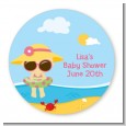 Beach Baby Girl - Round Personalized Baby Shower Sticker Labels thumbnail