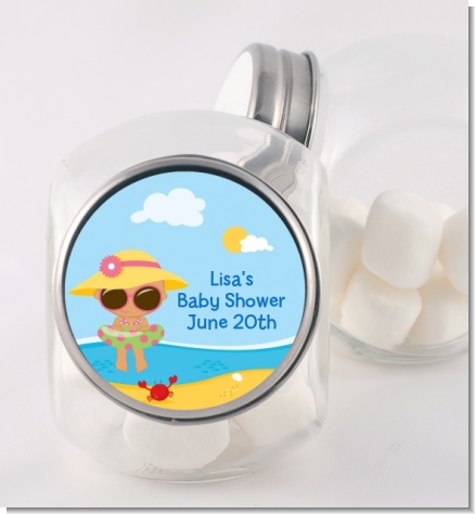 Beach Baby Hispanic Girl - Personalized Baby Shower Candy Jar