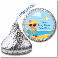 Beach Baby Hispanic Girl - Hershey Kiss Baby Shower Sticker Labels