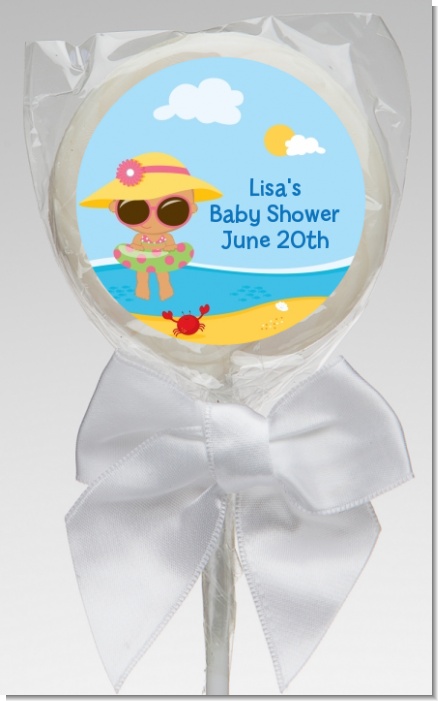 Beach Baby Hispanic Girl - Personalized Baby Shower Lollipop Favors