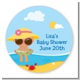 Beach Baby Hispanic Girl - Round Personalized Baby Shower Sticker Labels thumbnail