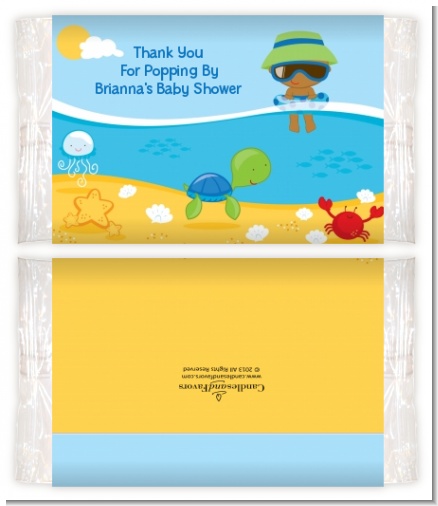 Beach Baby African American Boy - Personalized Popcorn Wrapper Baby Shower Favors