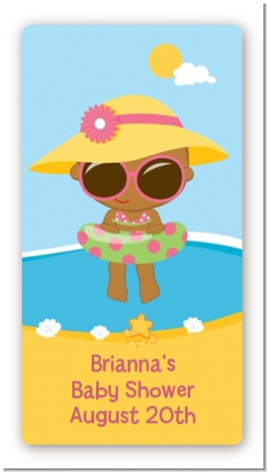 Beach Baby African American Girl - Custom Rectangle Baby Shower Sticker/Labels