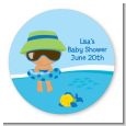 Beach Baby Hispanic Boy - Round Personalized Baby Shower Sticker Labels thumbnail