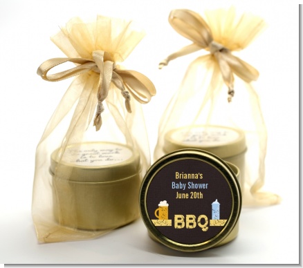 Beer and Baby Talk - Baby Shower Gold Tin Candle Favors