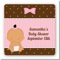 Baby Girl Hispanic - Square Personalized Baby Shower Sticker Labels