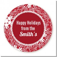 Big Red Snowflake - Round Personalized Christmas Sticker Labels
