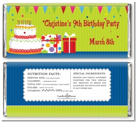 Birthday Cake - Personalized Birthday Party Candy Bar Wrappers