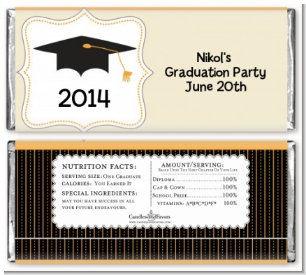 Black & Gold - Personalized Graduation Party Candy Bar Wrappers