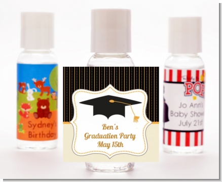 Black & Gold - Personalized Graduation Party Hand Sanitizers Favors