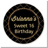 Black and Gold Glitter - Round Personalized Birthday Party Sticker Labels