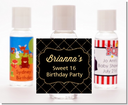 Black and Gold Glitter - Personalized Birthday Party Hand Sanitizers Favors