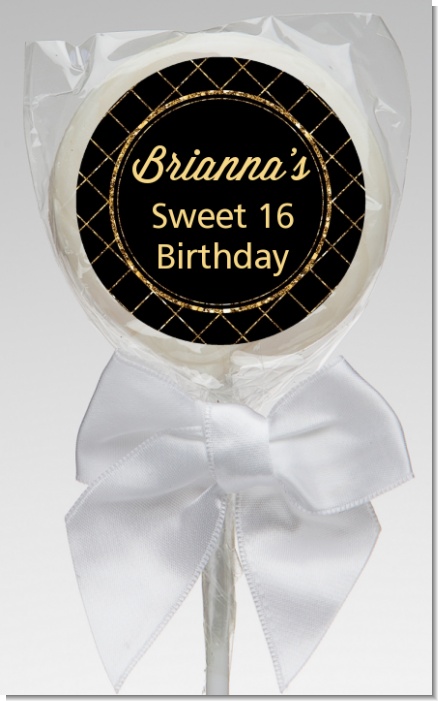 Black and Gold Glitter - Personalized Birthday Party Lollipop Favors