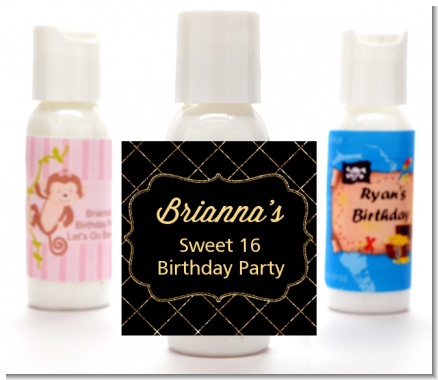 Black and Gold Glitter - Personalized Birthday Party Lotion Favors
