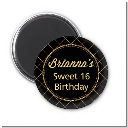 Black and Gold Glitter - Personalized Birthday Party Magnet Favors