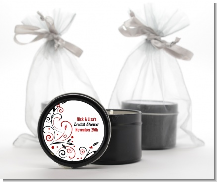 Black and Red Vine - Bridal Shower Black Candle Tin Favors