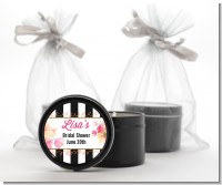 Black And White Stripe Floral Watercolor - Bridal Shower Black Candle Tin Favors