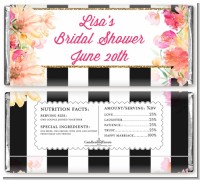 Black and White Stripe Floral Watercolor - Personalized Bridal Shower Candy Bar Wrappers
