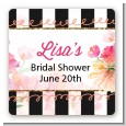 Black And White Stripe Floral Watercolor - Square Personalized Bridal Shower Sticker Labels thumbnail