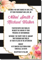 Black And White Stripe Floral Watercolor - Bridal Shower Invitations
