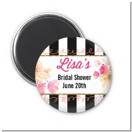 Black And White Stripe Floral Watercolor - Personalized Bridal Shower Magnet Favors