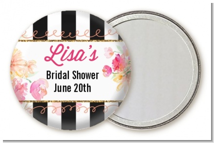 Black And White Stripe Floral Watercolor - Personalized Bridal Shower Pocket Mirror Favors