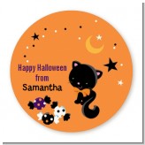 Black Cat - Round Personalized Halloween Sticker Labels