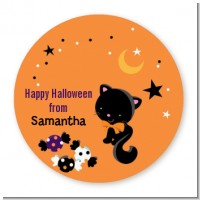 Black Cat - Round Personalized Halloween Sticker Labels