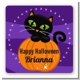 Black Cat Pumpkin - Square Personalized Halloween Sticker Labels thumbnail