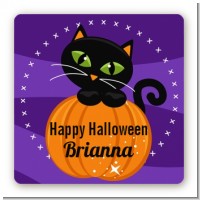 Black Cat Pumpkin - Square Personalized Halloween Sticker Labels