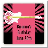 Rock Star Guitar Pink - Square Personalized Birthday Party Sticker Labels