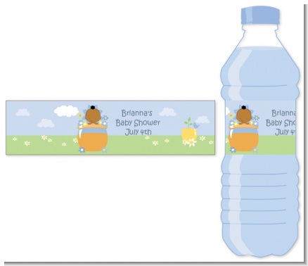 Blooming Baby Boy African American - Personalized Baby Shower Water Bottle Labels