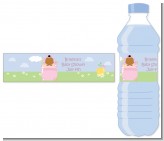 Blooming Baby Girl African American - Personalized Baby Shower Water Bottle Labels