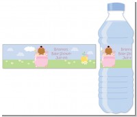 Blooming Baby Girl African American - Personalized Baby Shower Water Bottle Labels