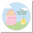 Blooming Baby Girl Caucasian - Round Personalized Baby Shower Sticker Labels thumbnail