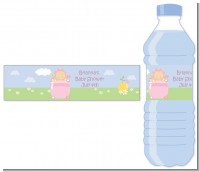 Blooming Baby Girl Caucasian - Personalized Baby Shower Water Bottle Labels