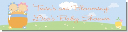 Blooming Baby Twins Caucasian - Personalized Baby Shower Banners