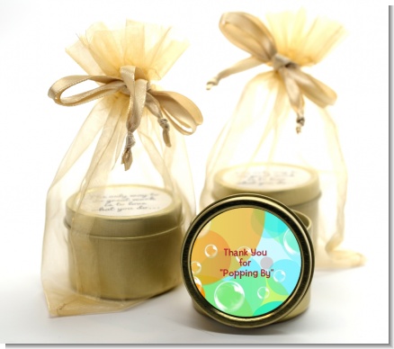 Blowing Bubbles - Birthday Party Gold Tin Candle Favors