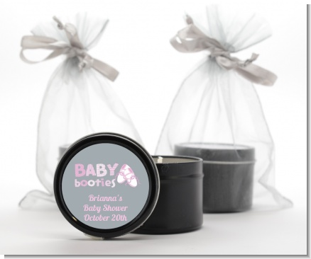 Booties Pink - Baby Shower Black Candle Tin Favors