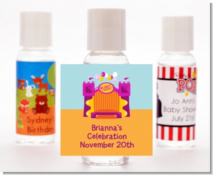Bounce House Purple and Orange - Personalized Birthday Party Hand Sanitizers Favors